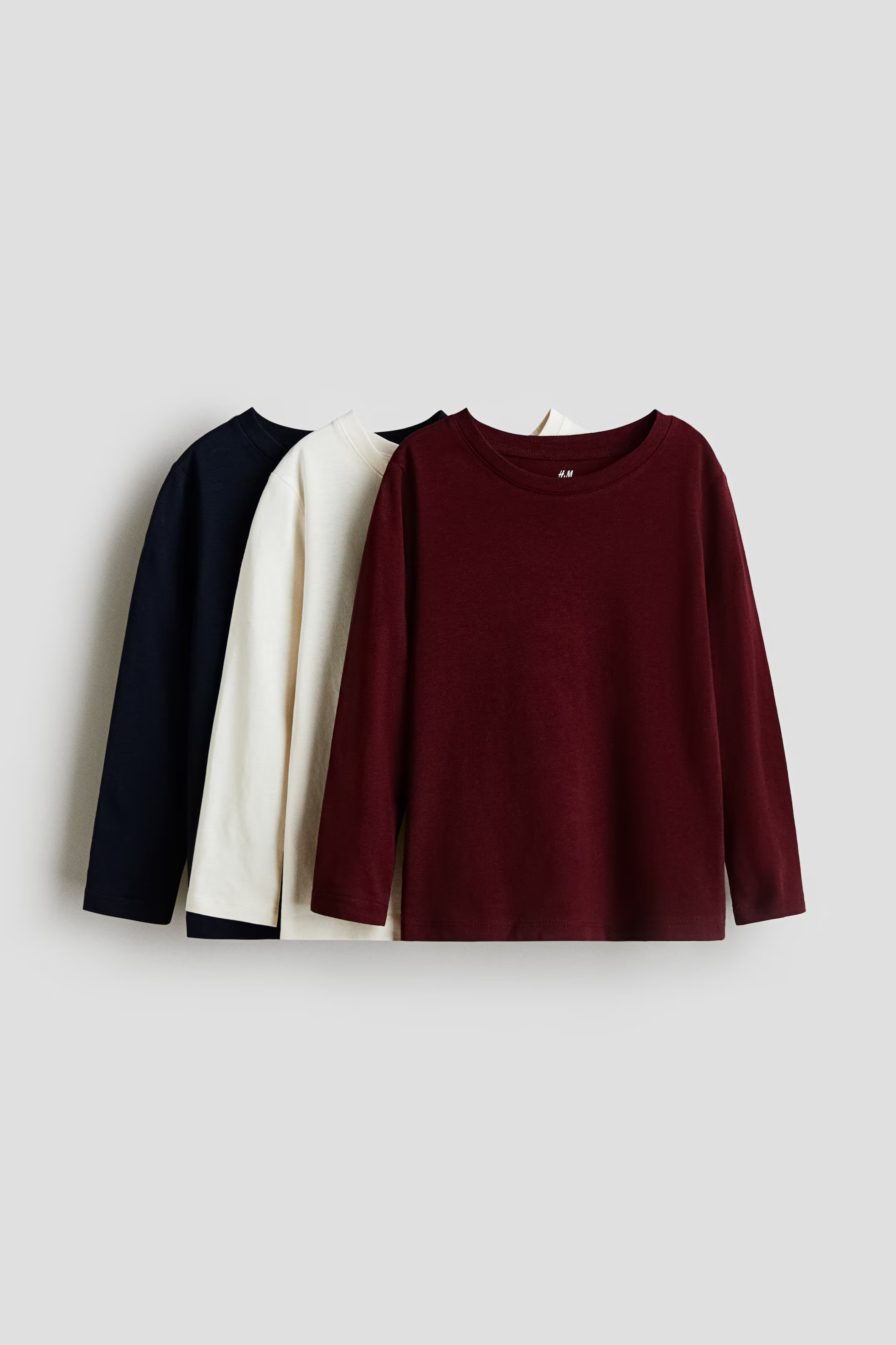3-pack Long-sleeved T-shirts - Dark red/white/black - Kids | H&M US | H&M (US + CA)