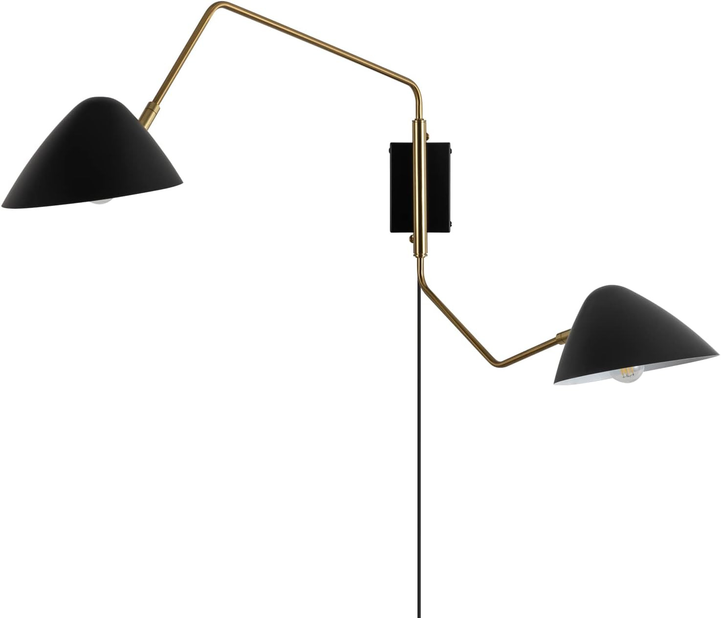 Modern Plug in Wall Sconces, 2-Lghts Black and Brass Swing Arm Plug-in Wall Lights for Bedroom Li... | Amazon (US)
