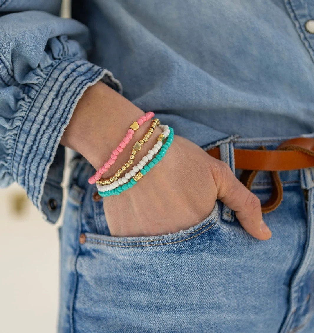 Four Heart Bracelets with Pink-White-Turquoise-Gold Bracelets | Erin McDermott Jewelry