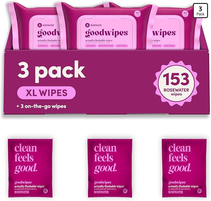 goodwipes Flushable Wipes - Rosewater Wet Wipes for Adults, Sewer & Septic Safe, Guest Bathroom E... | Amazon (US)