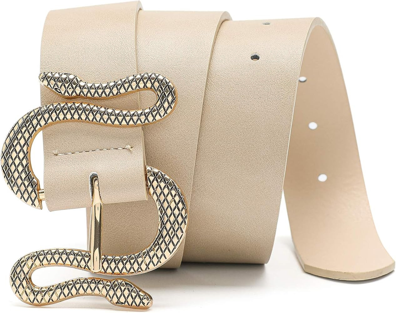 Designer Belts for Jeans Women Leather Belt with Snake Buckle | Amazon (US)