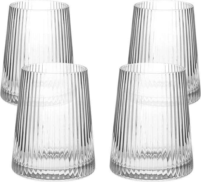 Crutello Modern Wine Glasses 12 oz Stemless, Set of 4, Unique Fluted Glassware with Vintage Rippl... | Amazon (US)
