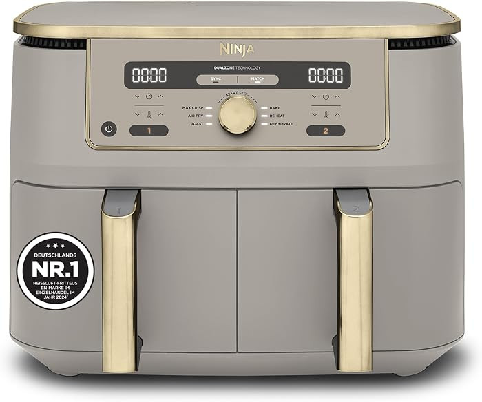 Ninja Dual Zone digitale Hei\u00dfluftfritteuse, 9,5 L, 6-in-1, Stone/Gold | Amazon (DE)