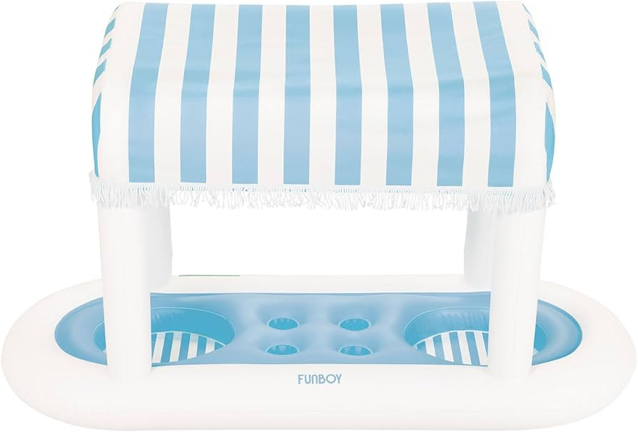 FUNBOY Giant Floating Light Blue Cabana Stripe Drink Station, Removable Fabric Shade with Fringe,... | Amazon (US)