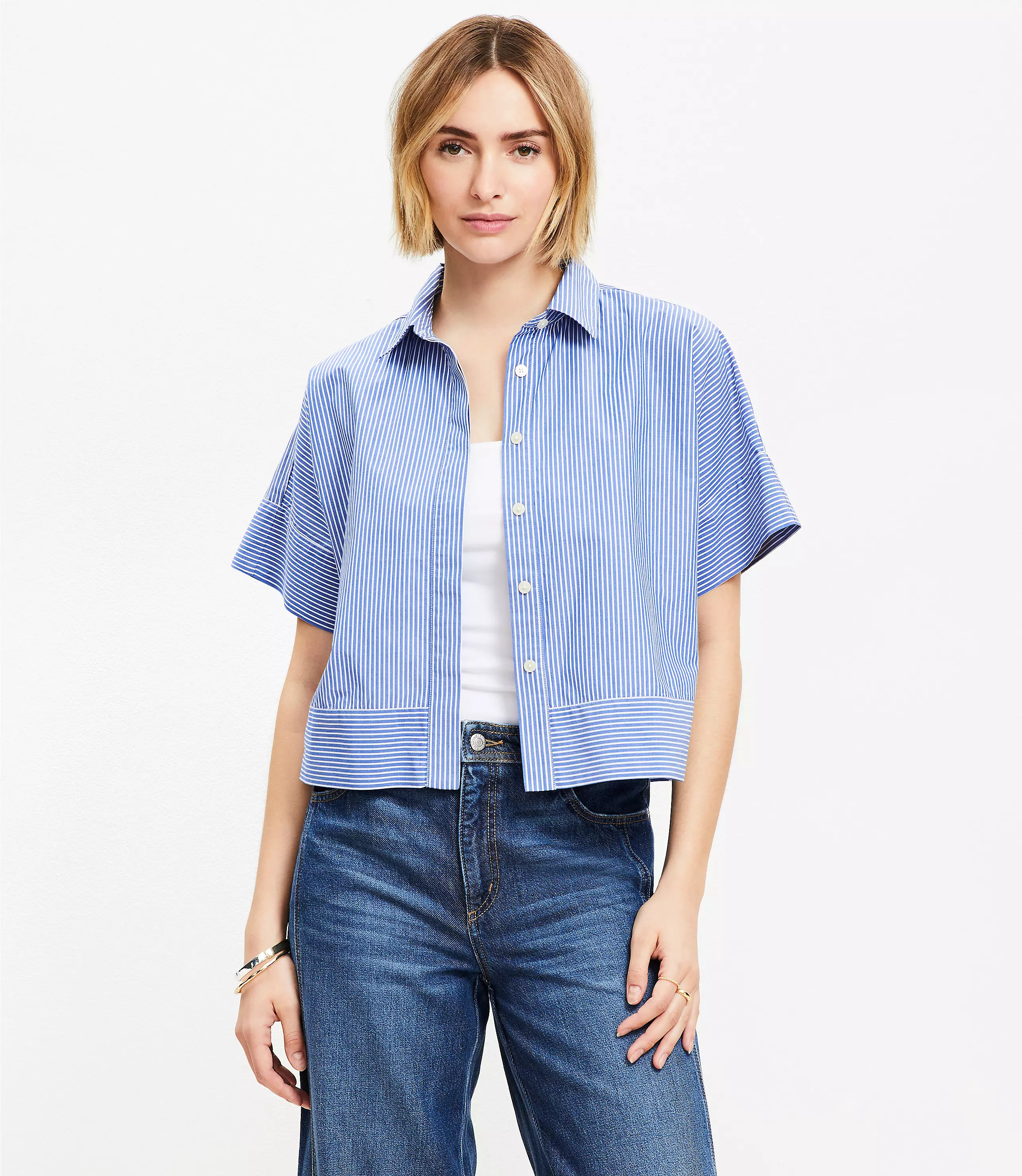 Striped Poplin Modern Pocket Top | LOFT