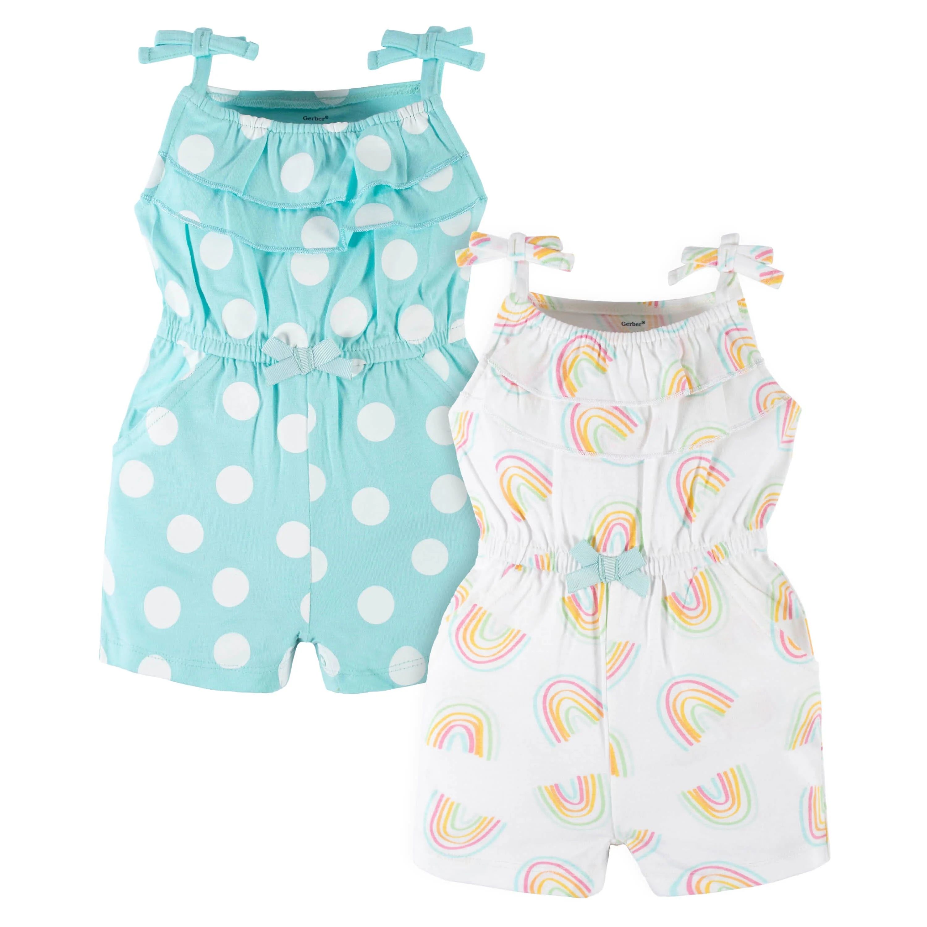 2-Pack Baby & Toddler Girls Dots Of Rainbows Tank Rompers | Gerber Childrenswear