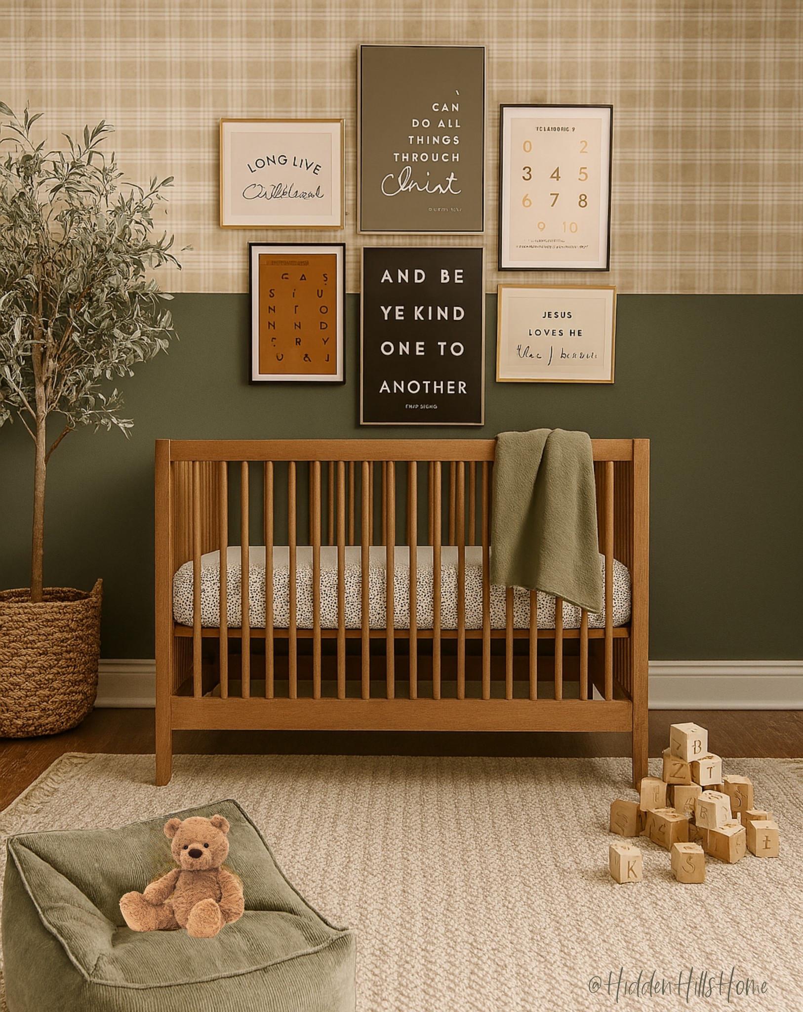 Nursery design, mood board, boys nursery design, Christian nursery art, crib, rug, nursery decor ideas #nursery 
Wall color is SW Rosemary 

#LTKHome #LTKStyleTip #LTKSaleAlert