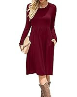 AUSELILY Women's Long Sleeve Pockets Empire Waist Pleated Loose Swing Casual Flare Dress at Amazo... | Amazon (US)