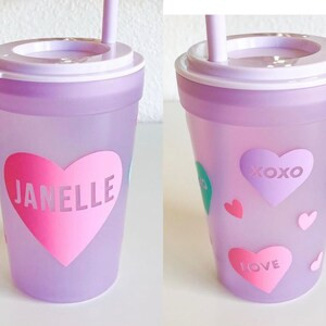 Kids Personalized Valentine's Day Cup with Straw  | Custom Name | Conversation Hearts | Etsy (US)