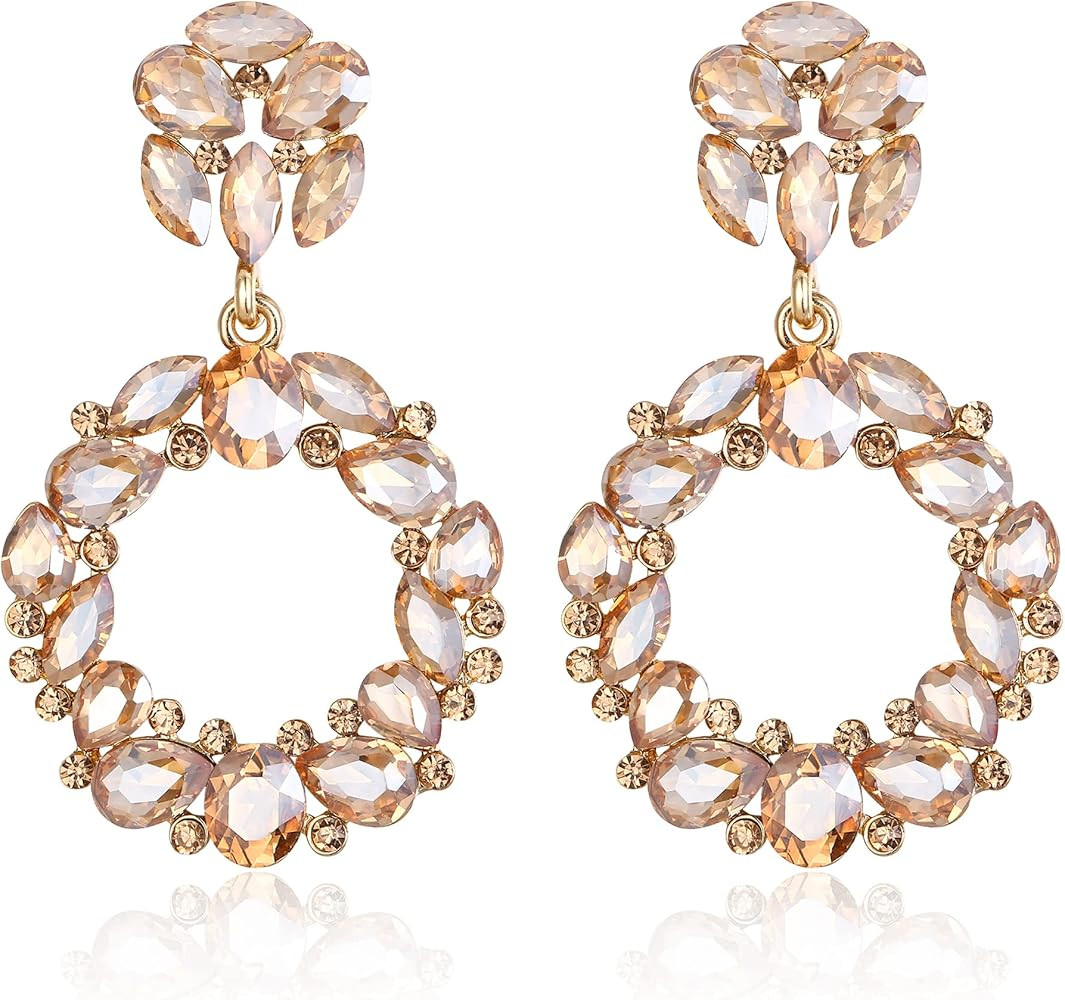 BriLove Wedding Bridal Sparkling Crystal Teardrop Marquise Circle Hoop Dangle Earrings for Women ... | Amazon (US)