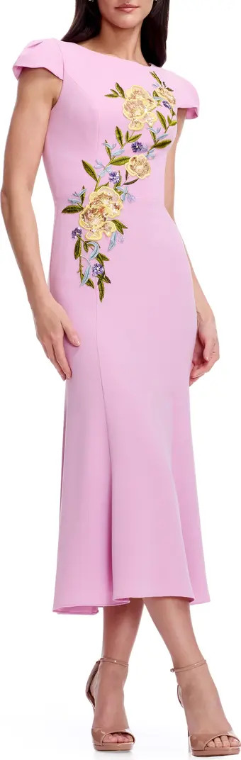 Dress the Population Sheryl Floral Appliqu\u00e9 Midi Cocktail Dress | Nordstrom | Nordstrom
