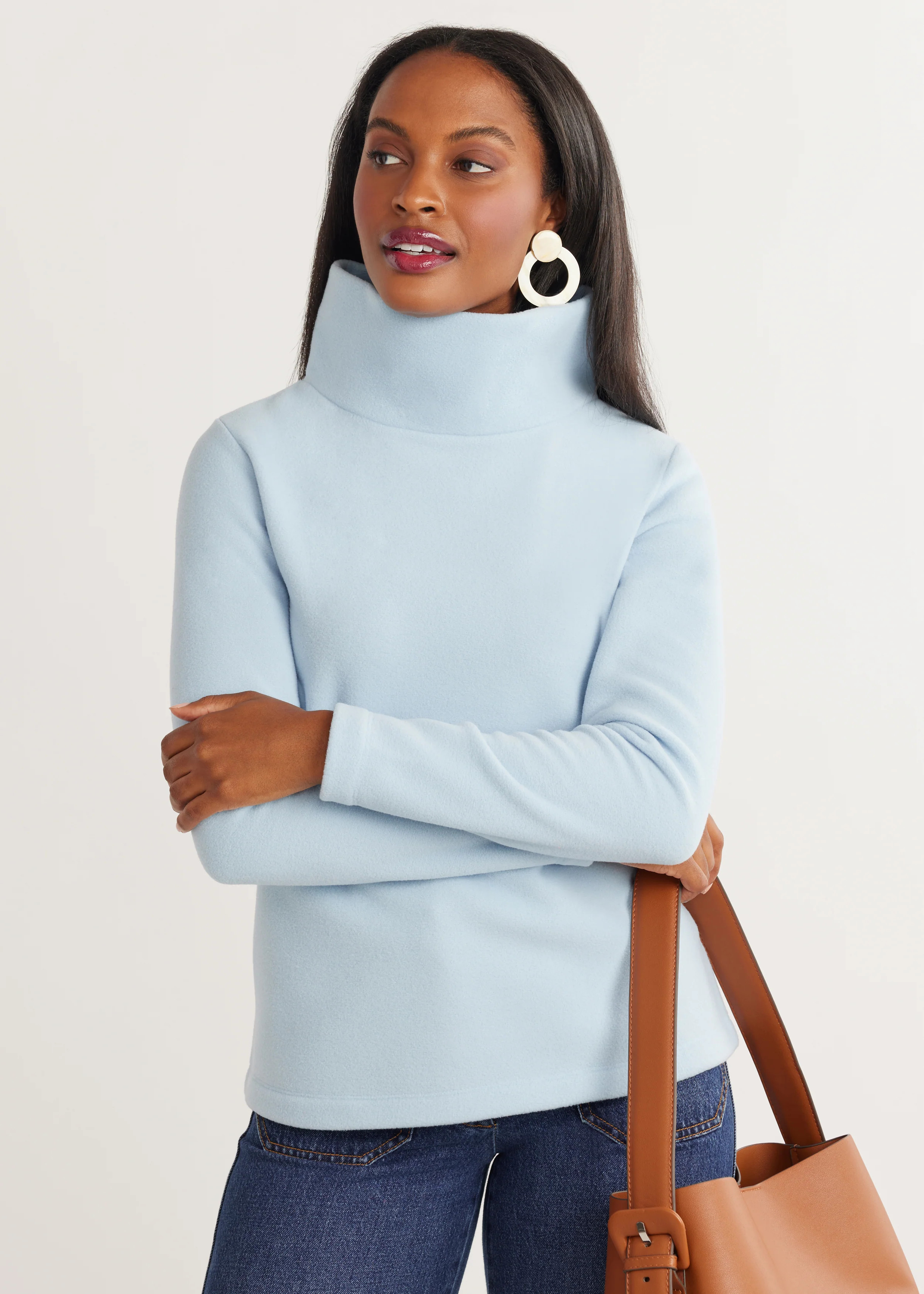 Greenpoint Turtleneck in Vello Fleece (Ice Blue) | Dudley Stephens