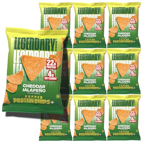 Legendary Foods Cheddar Jalapeño Protein Chips – Popped Tortilla Style – 22g High Protein, 4g Net Carbs, Low Sugar, Gluten Free, Keto Snack Packs – 10 Count – Healthy Crunchy Chips | Amazon (US)