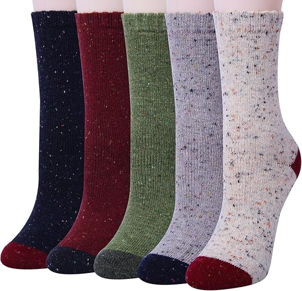 5 Pairs Womens Wool Socks Thick Knit Vintage Winter Warm Cozy Crew Socks Gifts | Amazon (US)