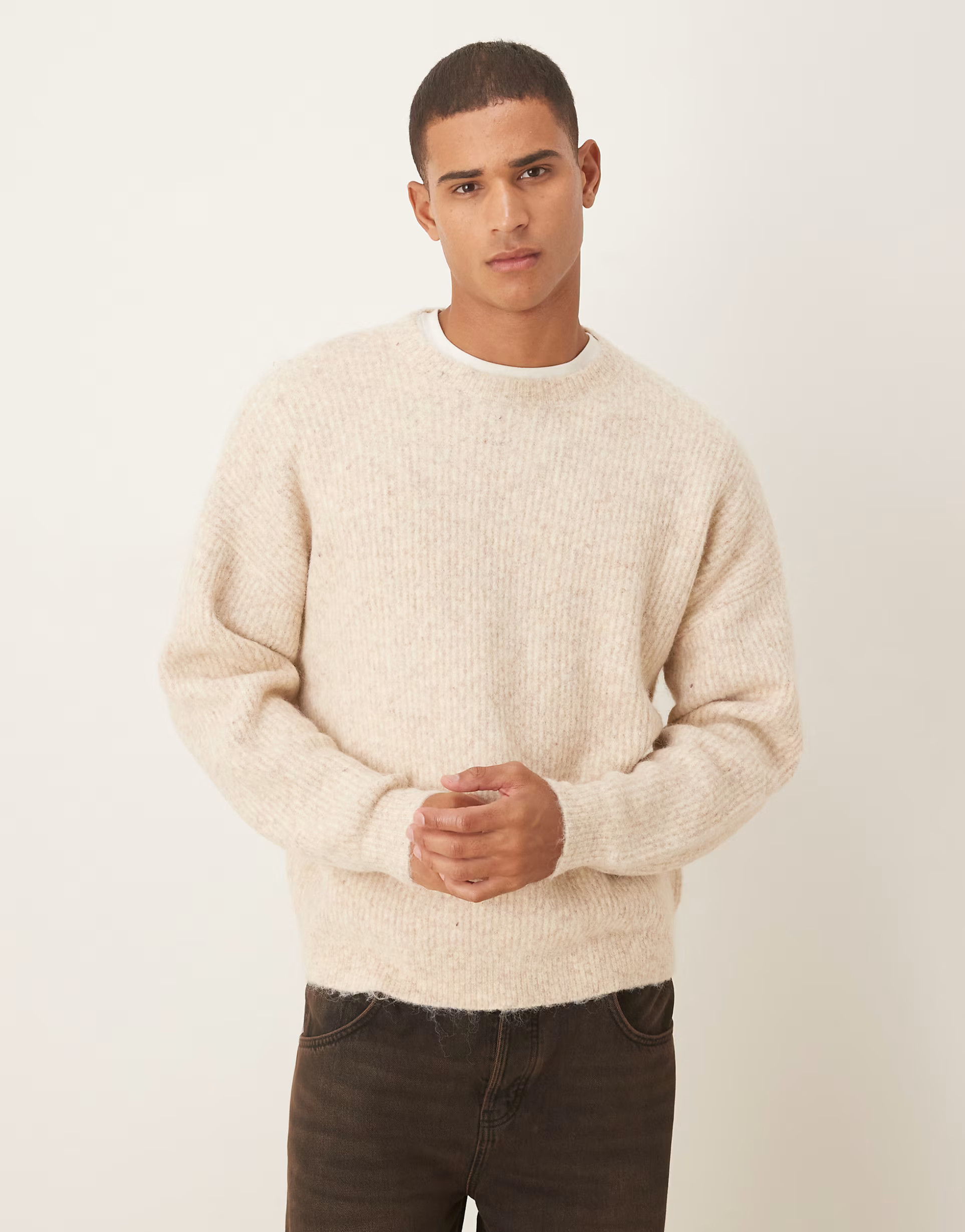 ASOS DESIGN – Oversize-Strickpullover in Creme mit Wolle und Rundhalsausschnitt | ASOS (Global)