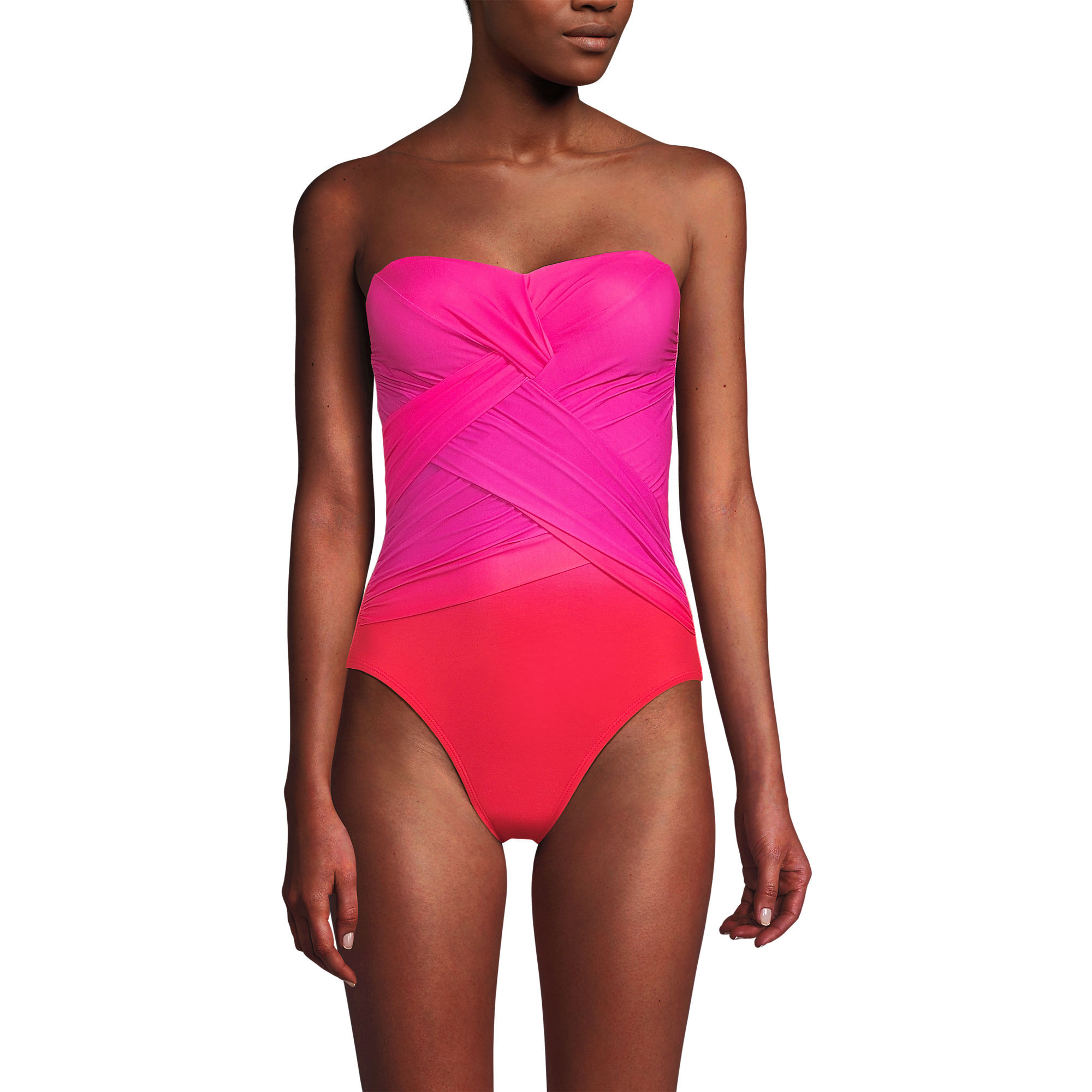Women's Long Torso SlenderSuit Wrap Bandeau One Piece Swimsuit | Lands' End (US)