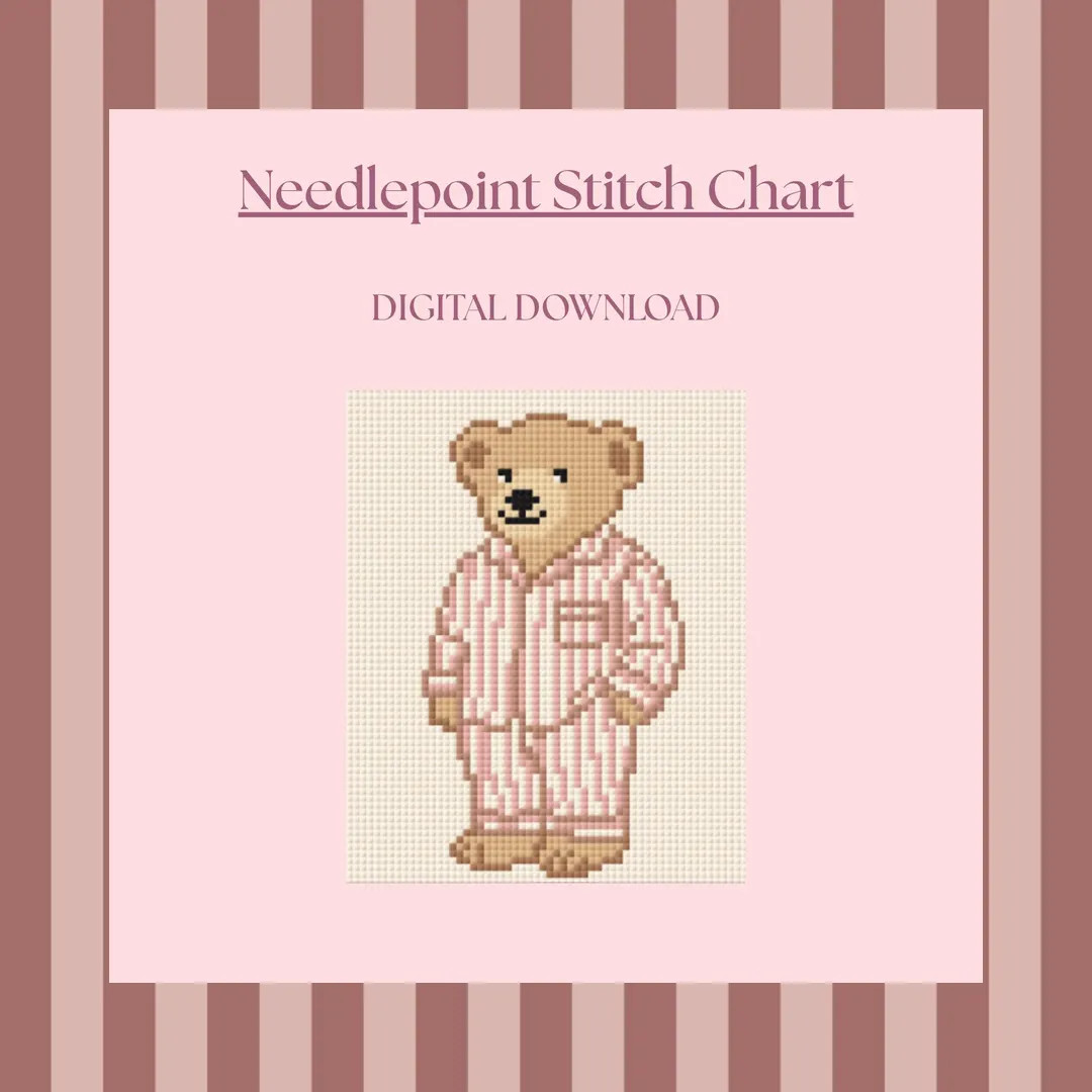 Ralph Lauren Bear - Pink Striped Pajamas - Digital Needlepoint Chart - PDF Download - Etsy Israel | Etsy (US)