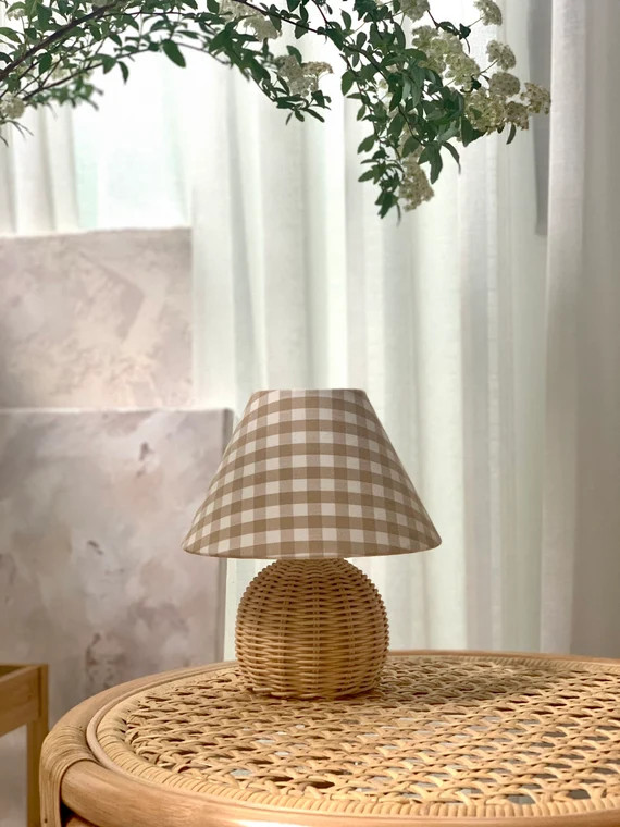 Rattan Lamp Woven Checked Light Shade Wicker Table Lamp - Etsy | Etsy (US)