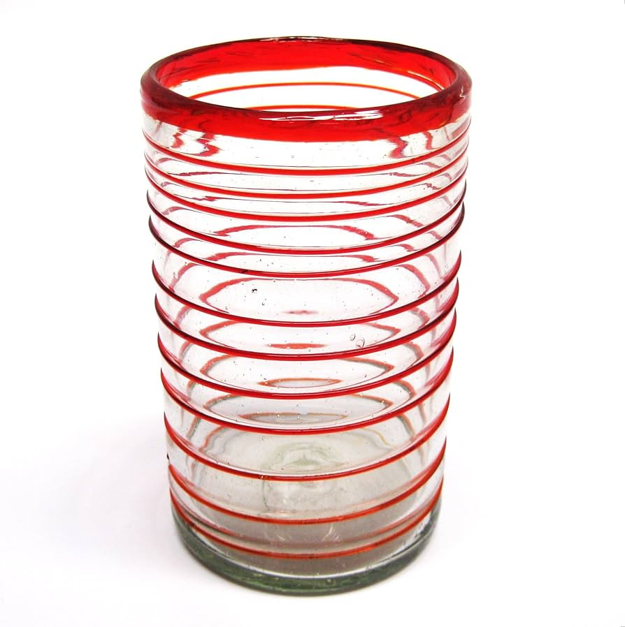 Ruby Red Spiral 14 oz Drinking Glasses (set of 6), Recycled Glass, Lead-free, Toxin-Free (Drinkin... | Amazon (US)