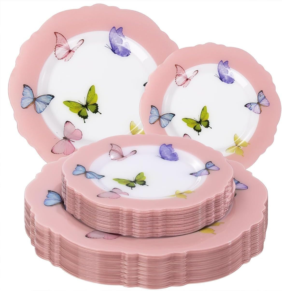 WDF 20PCS Pink Butterfly Plates - Baroque Spring Plates Disposable - Butterfly Party Decorations for Birthdays/Tea Party/Bridal Shower/Mother's Day | Amazon (US)