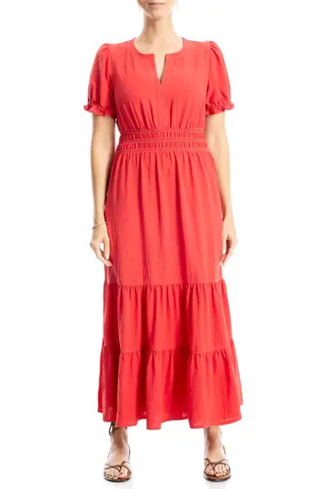 MAX STUDIO Tiered Crepe Maxi Dress in Washed Red at Nordstrom Rack, Size X-Large | Nordstrom Rack