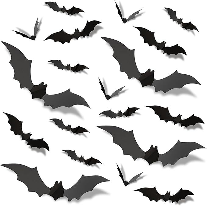 180 Pcs Halloween Bats, Korlon Bats Wall Decor 3D Bats Halloween Decoration Stickers Decals 4 Siz... | Amazon (US)