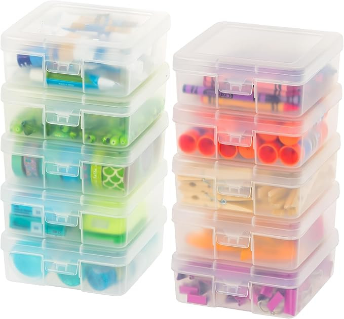 IRIS USA Pencil Case Plastic Pouch Box Storage Organizer for Beads, Pens, and Art Supplies, 10-Pa... | Amazon (US)