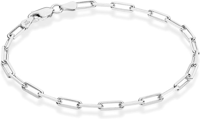 Miabella Solid 925 Sterling Silver Italian 3mm Paperclip Link Chain Bracelet for Women Men, Made ... | Amazon (US)