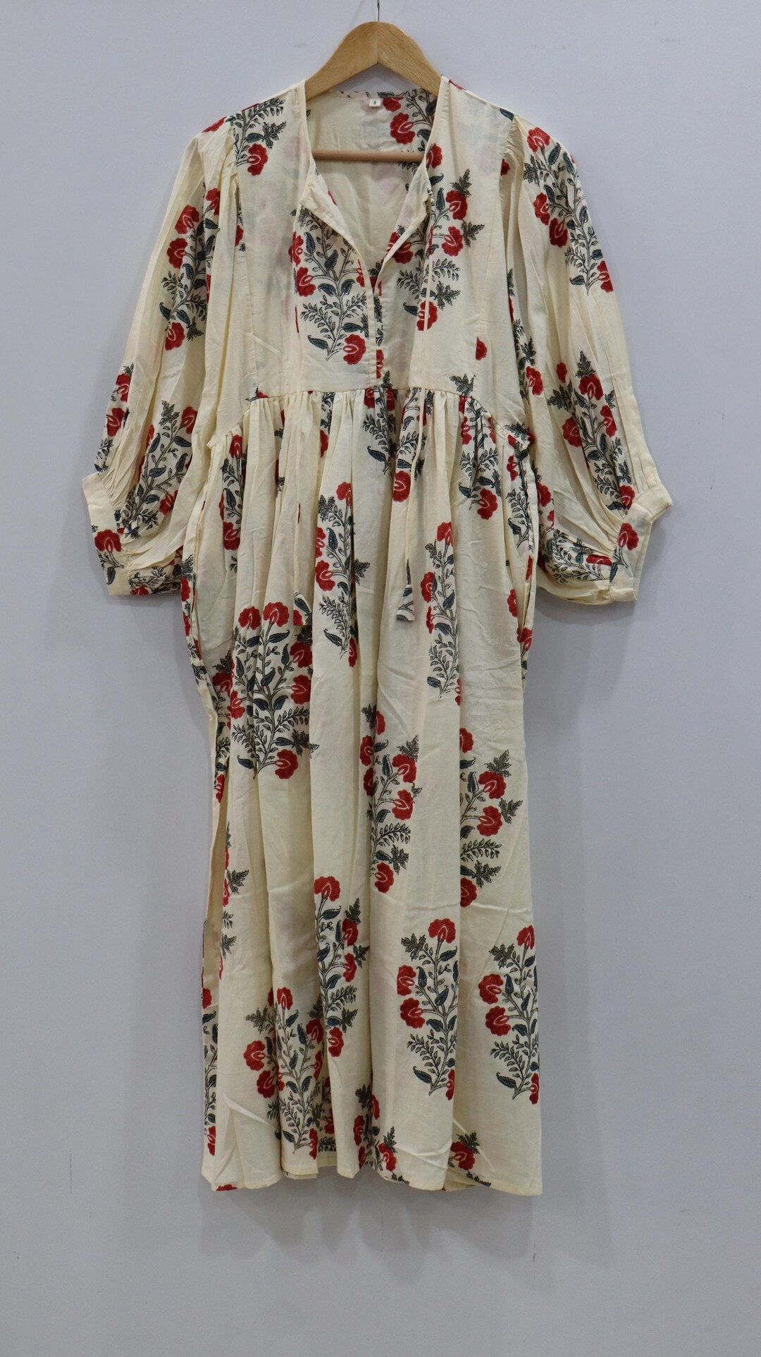 Midi Dress, Mini Dress, Floral Long Block Print Dress, Deep Neck With String Closer - Etsy | Etsy (US)