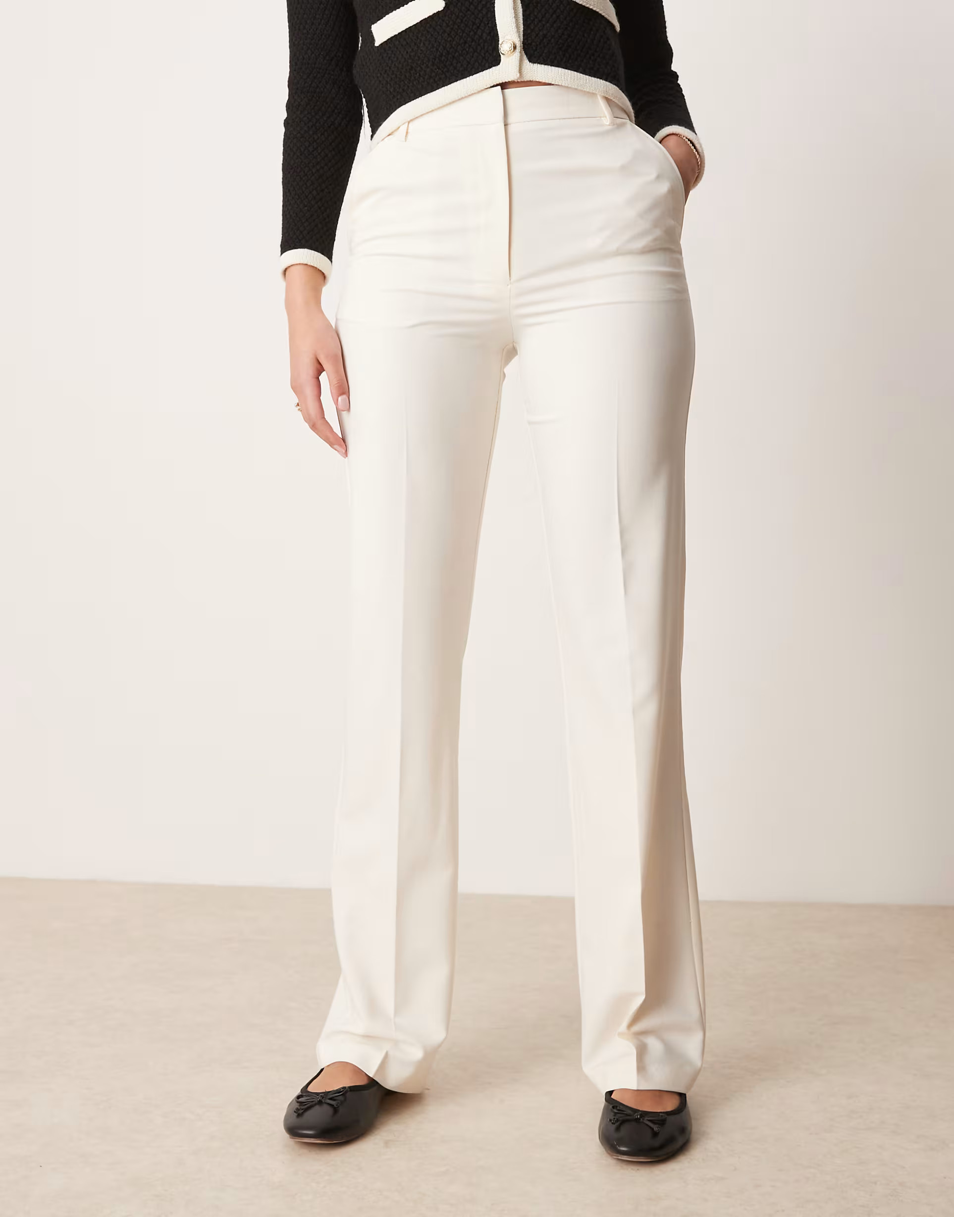 ASOS DESIGN Tall slim straight tailored trousers in cream | ASOS (Global)