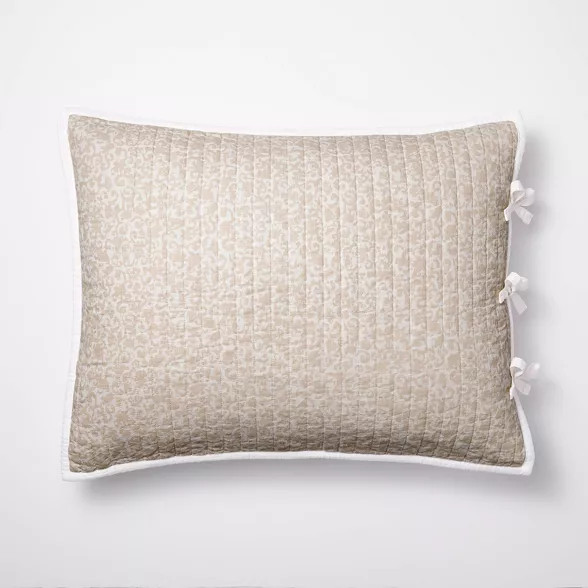 Decorative Border Cotton Slub Quilt Sham Neutral Floral - Threshold™ designed with Studio McGee | Target