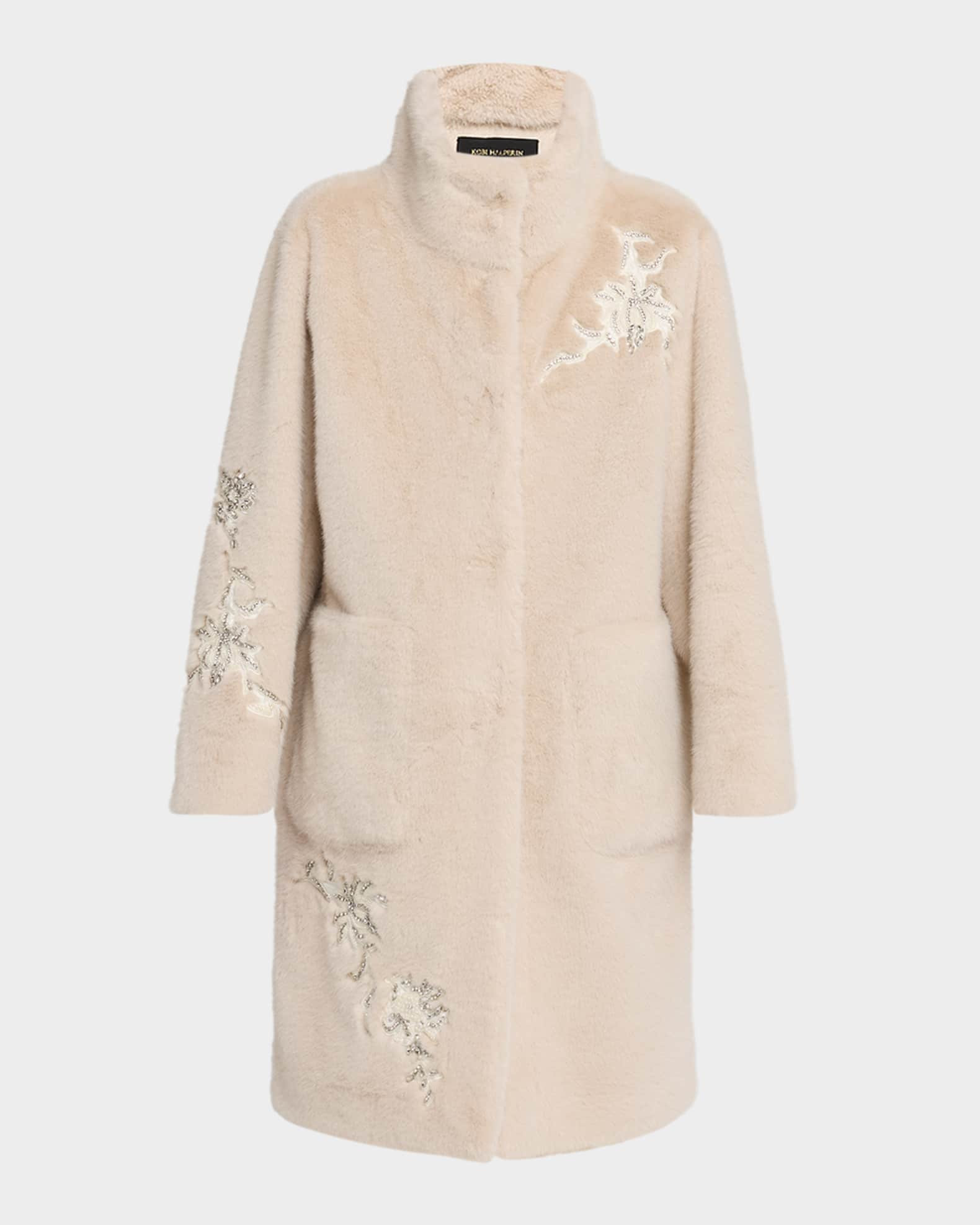 Peggy Crystal Applique Faux Fur Coat | Neiman Marcus