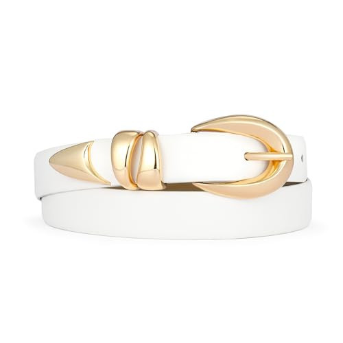 RISANTRY White Leather Belt for Women Stylish Design with Gold Buckle Ladies White Belt Perfect for Jeans Dresses | Amazon (US)