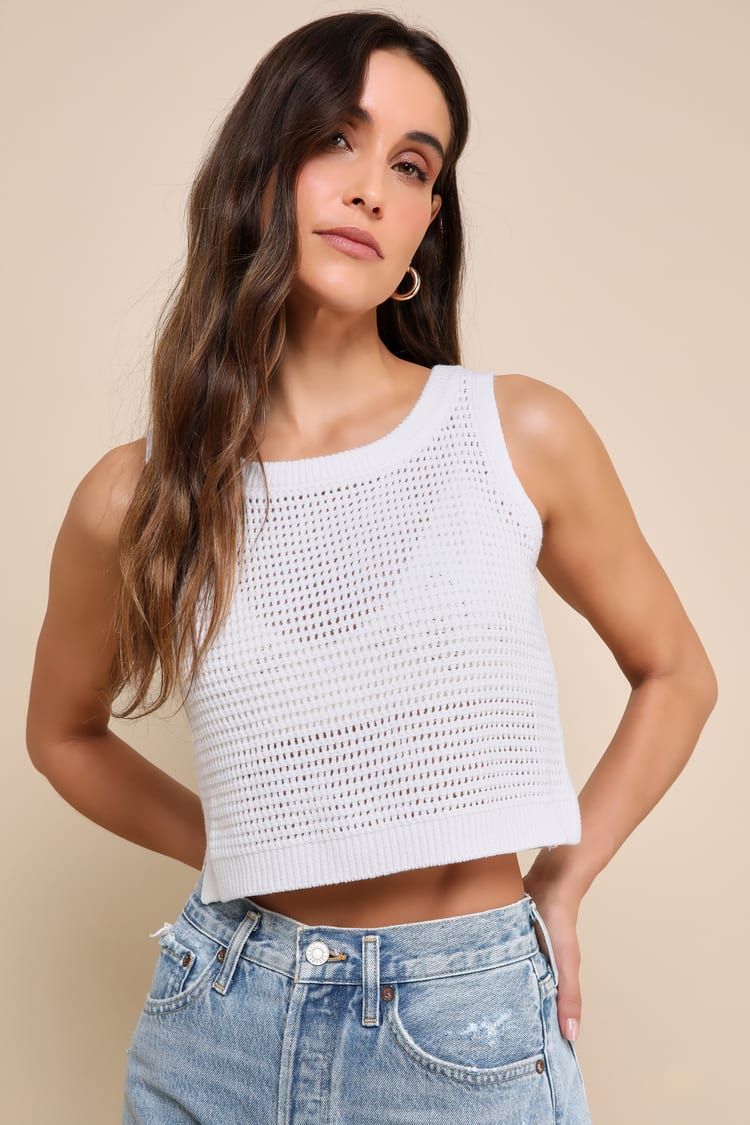 Get the Look White Loose Knit Sweater Tank Top | Lulus