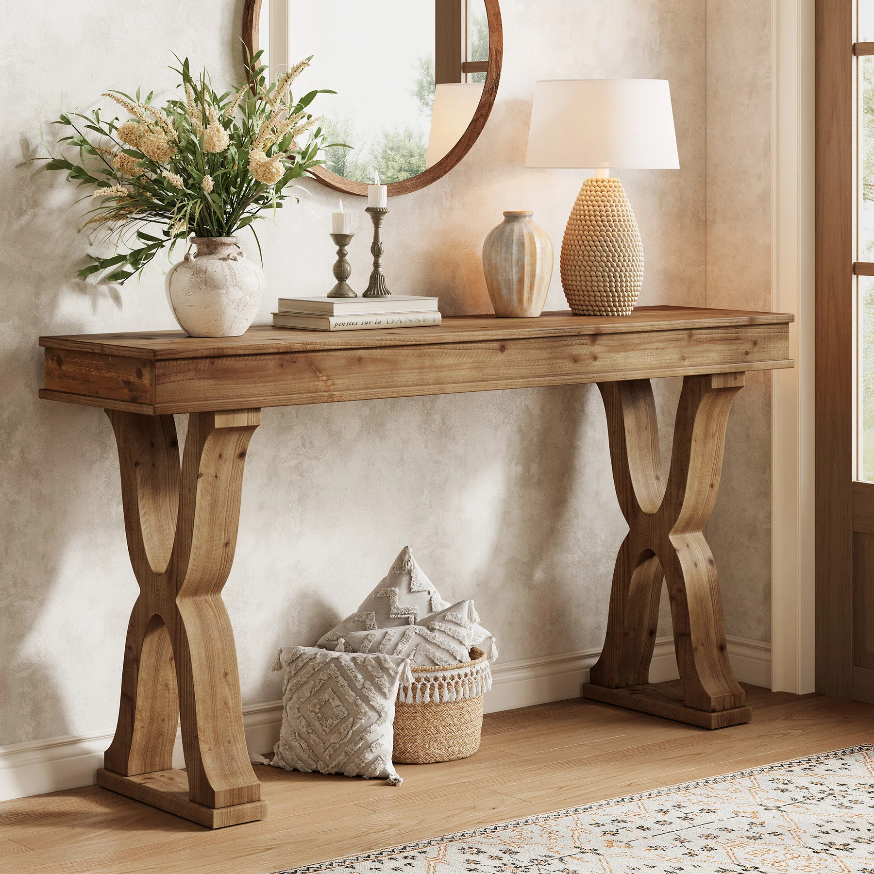 63-inch Solid Wood Console Table, Farmhouse Narrow Entryway Table With X-shaped Legs,  Long Sofa ... | Wayfair North America