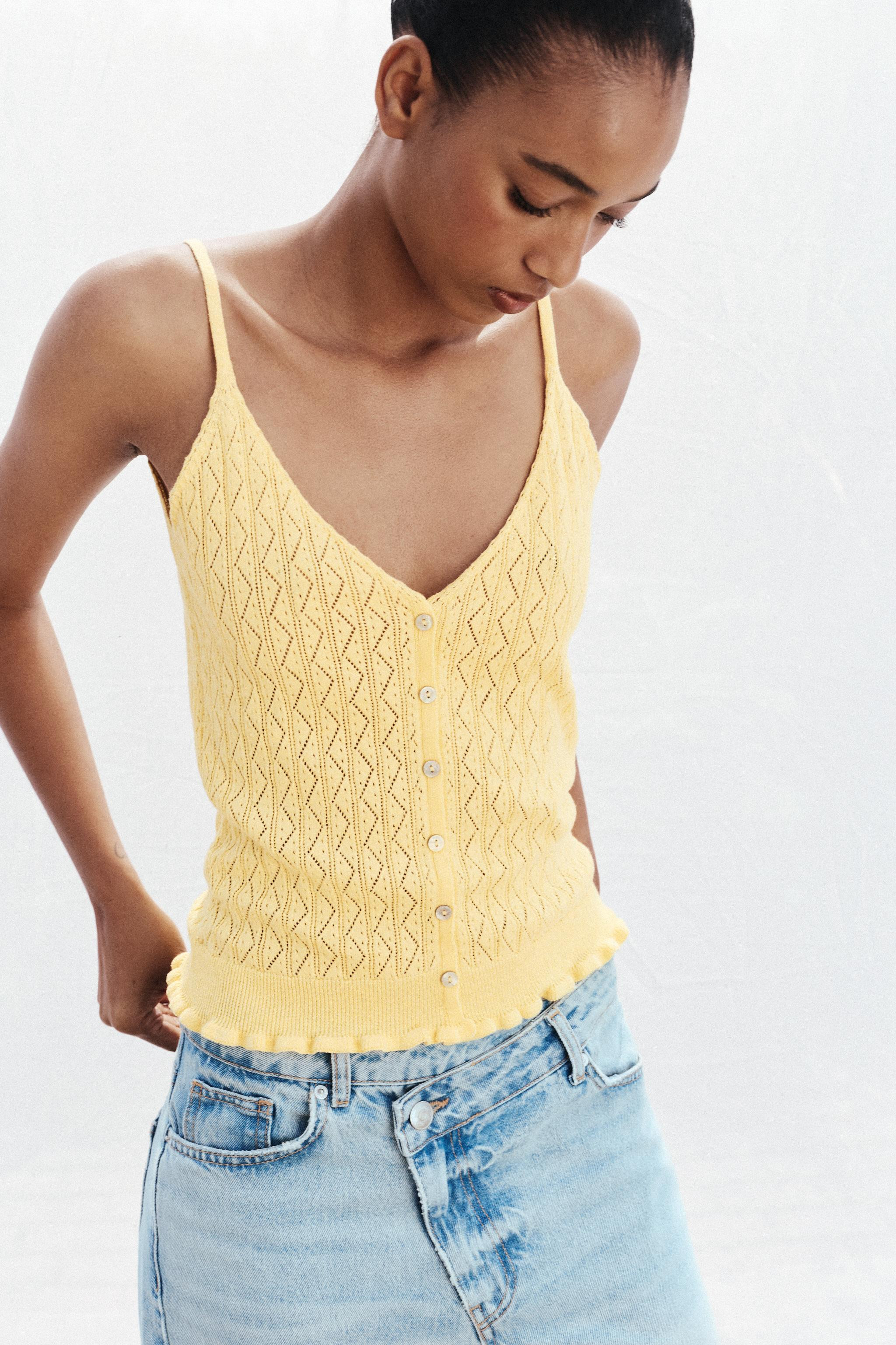POINTELLE KNIT TOP WITH FRILLS | Zara US