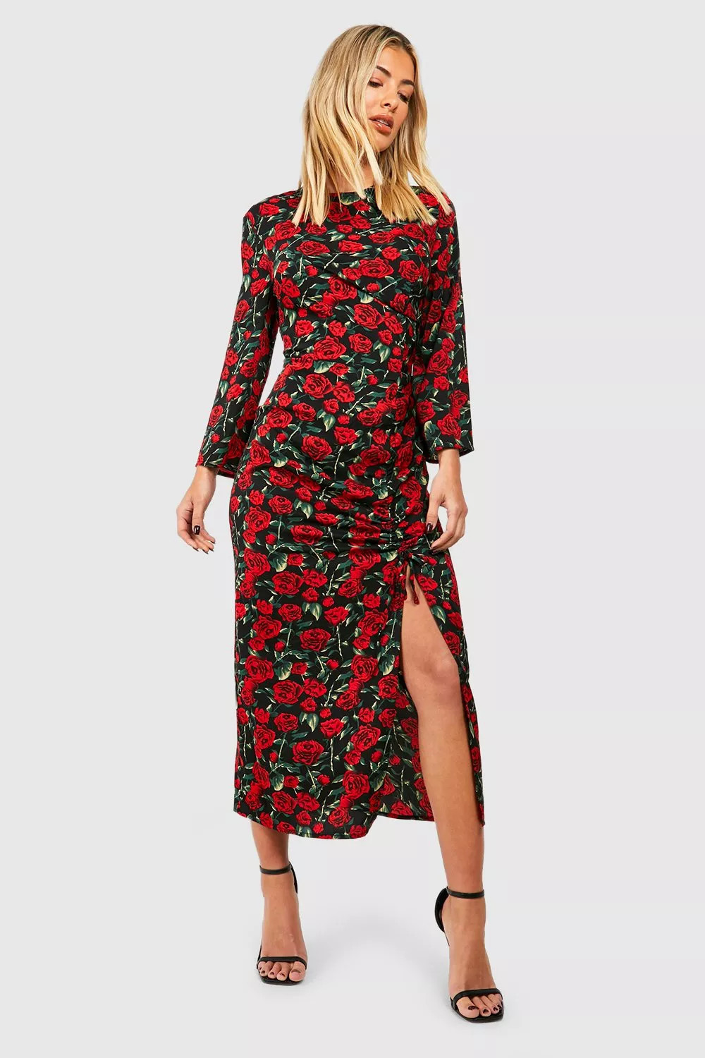 Floral Ruched Midaxi Dress | Boohoo.com (UK & IE)
