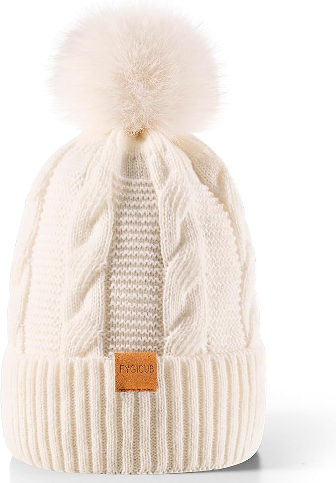 Women's Winter Beanie Warm Hat,Thermal Fleece Lined Knit Cap, Thick Cable Slouchy Soft for Ski Co... | Amazon (US)