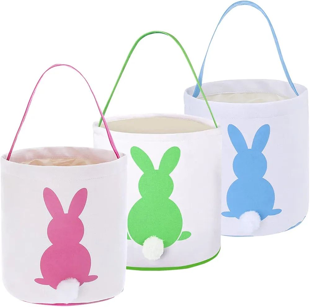 Easter Bunny Basket Bags for Kids, 3 Pack Boys Girls Canvas Eggs Hunt Bag with Handles, Rabbit Gi... | Amazon (US)