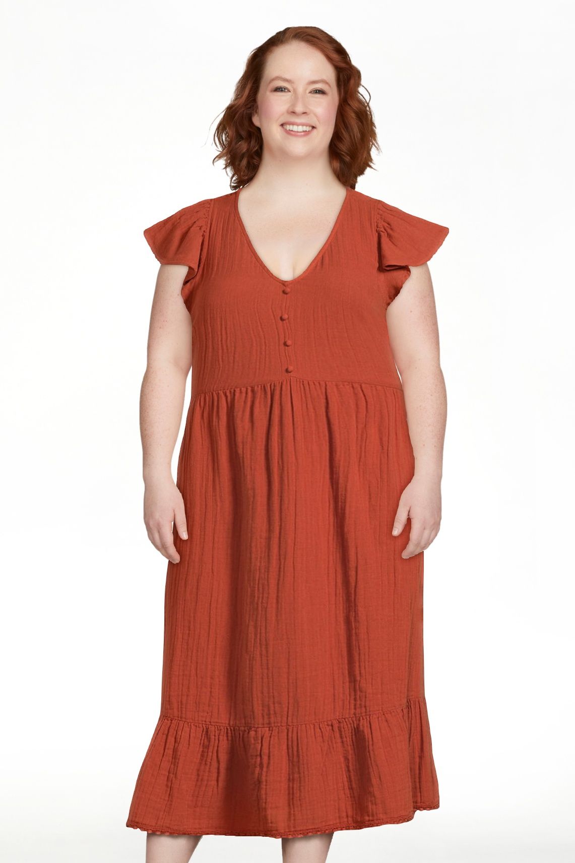 Time and Tru Women's Flutter Sleeve Midi Dress, Sizes XS-XXXL | Walmart (US)