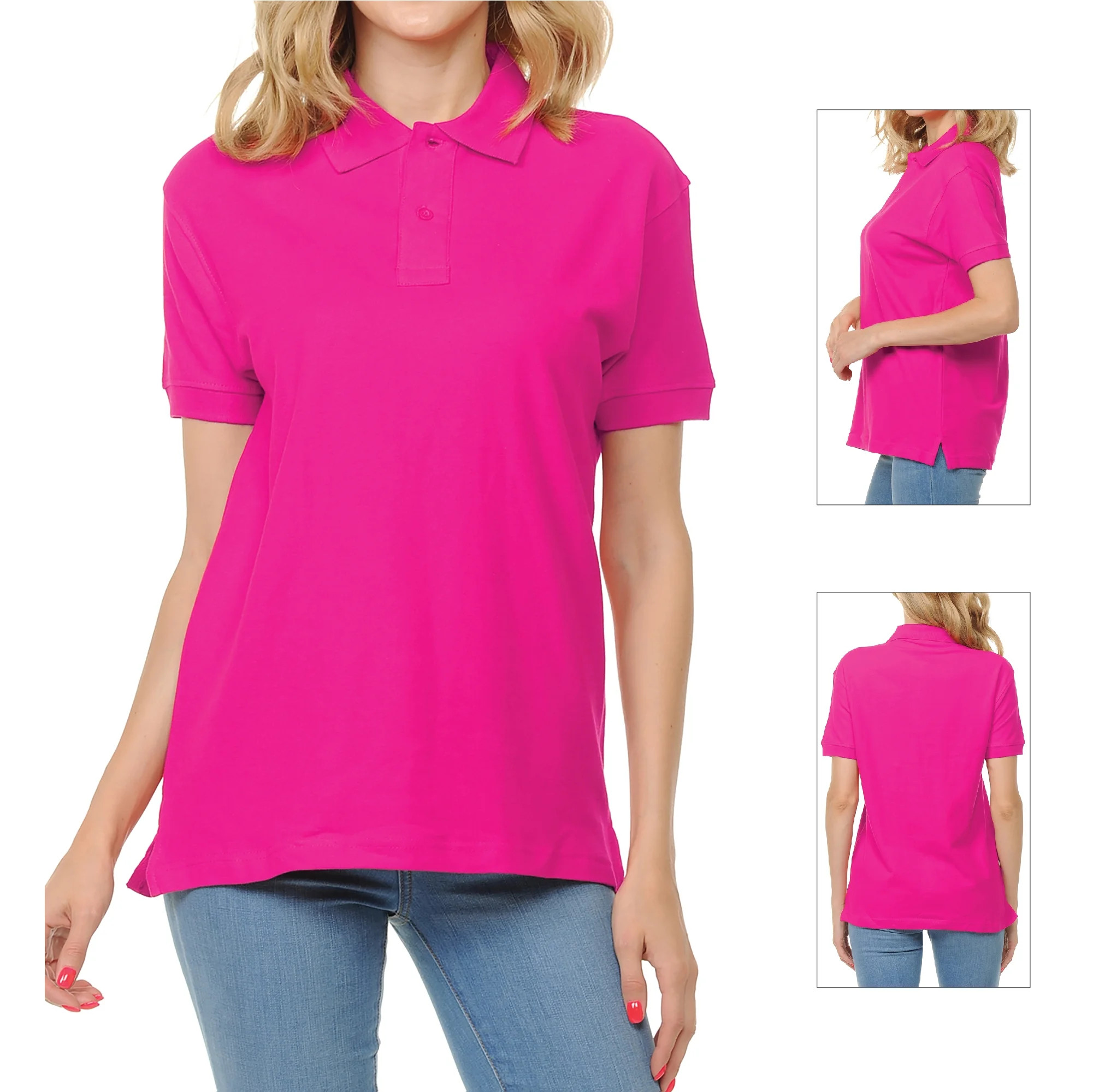 Basico Fuchsia Polo Collared Shirts For Women 100% Cotton Short Sleeve Golf Polo Shirts For Women... | Walmart (US)