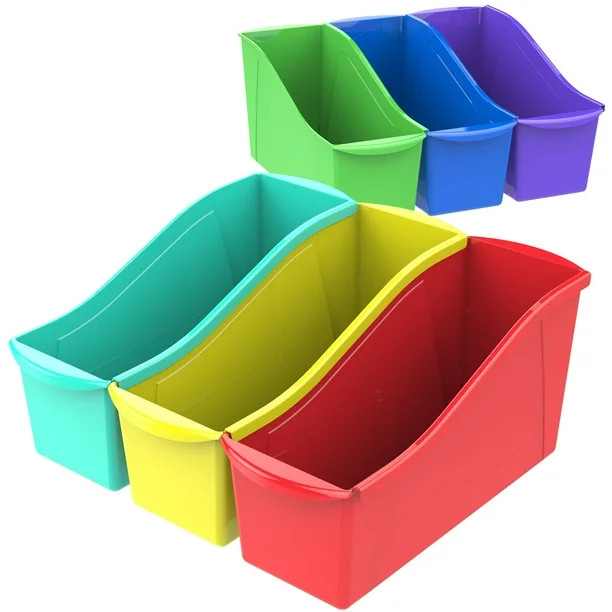 Storex Large Plastic Book and Magazine Bin, Assorted Colors, 6-Pack | Walmart (US)