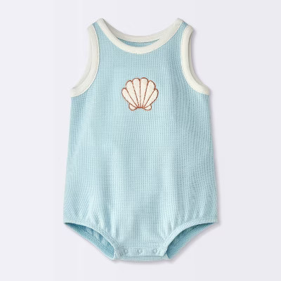 Baby Boys' Chenille Shell Romper - Cloud Island™ Blue | Target