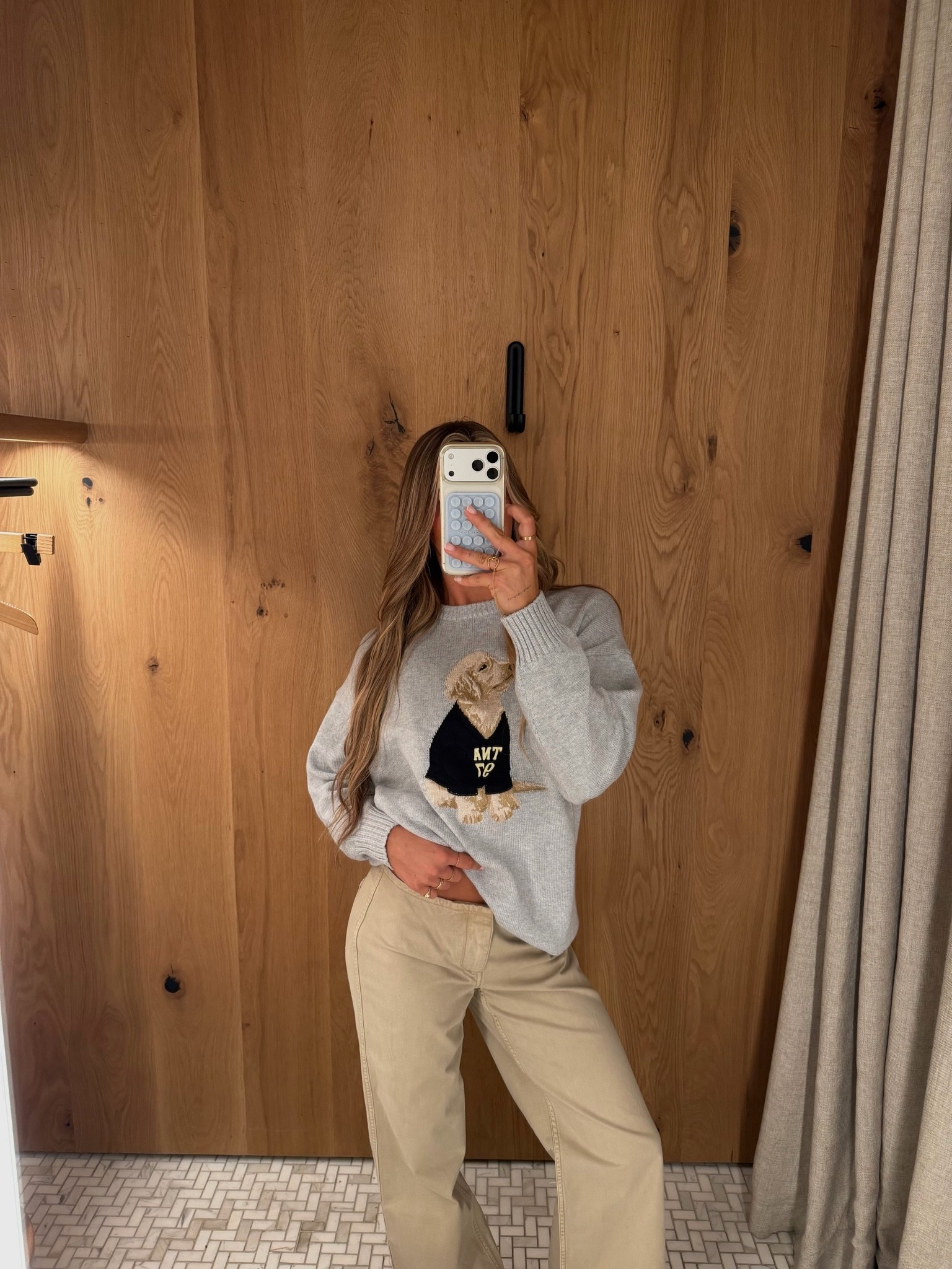 wearing a small sweater and size 0 pant