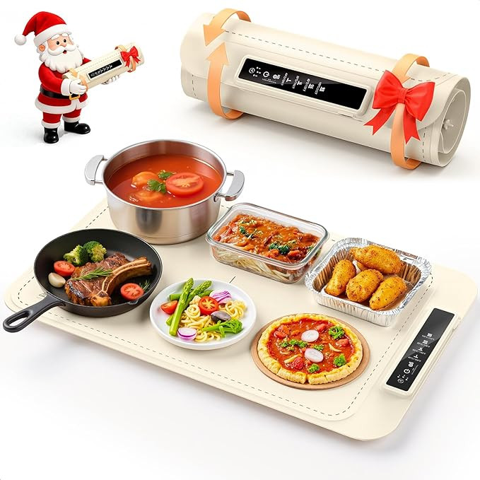 Warming Mat for Food – Electric Warming Tray with 4 Temp Settings & Timer, Portable Rollable Fo... | Amazon (US)