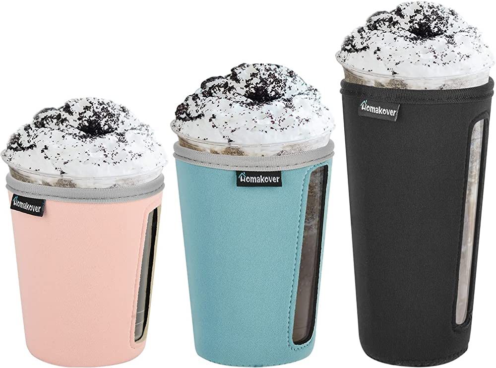 3 Pack Reusable Iced Coffee Cup Insulator Sleeve with View Window Neoprene Holder Iced Coffee Sle... | Amazon (US)