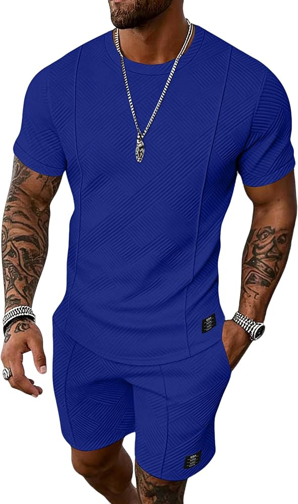 UOUA Men's Shorts Set 2 Piece Summer Outfits Casual Vacation Tracksuits | Amazon (US)