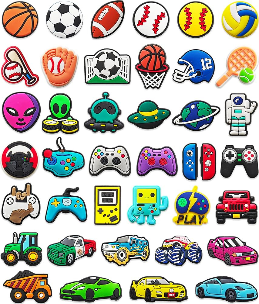 40PCS Cute Cartoon Croc Charms for Boys,Bulk Sports Game Car & Space Fans Shoe Decoration Pins fo... | Amazon (US)