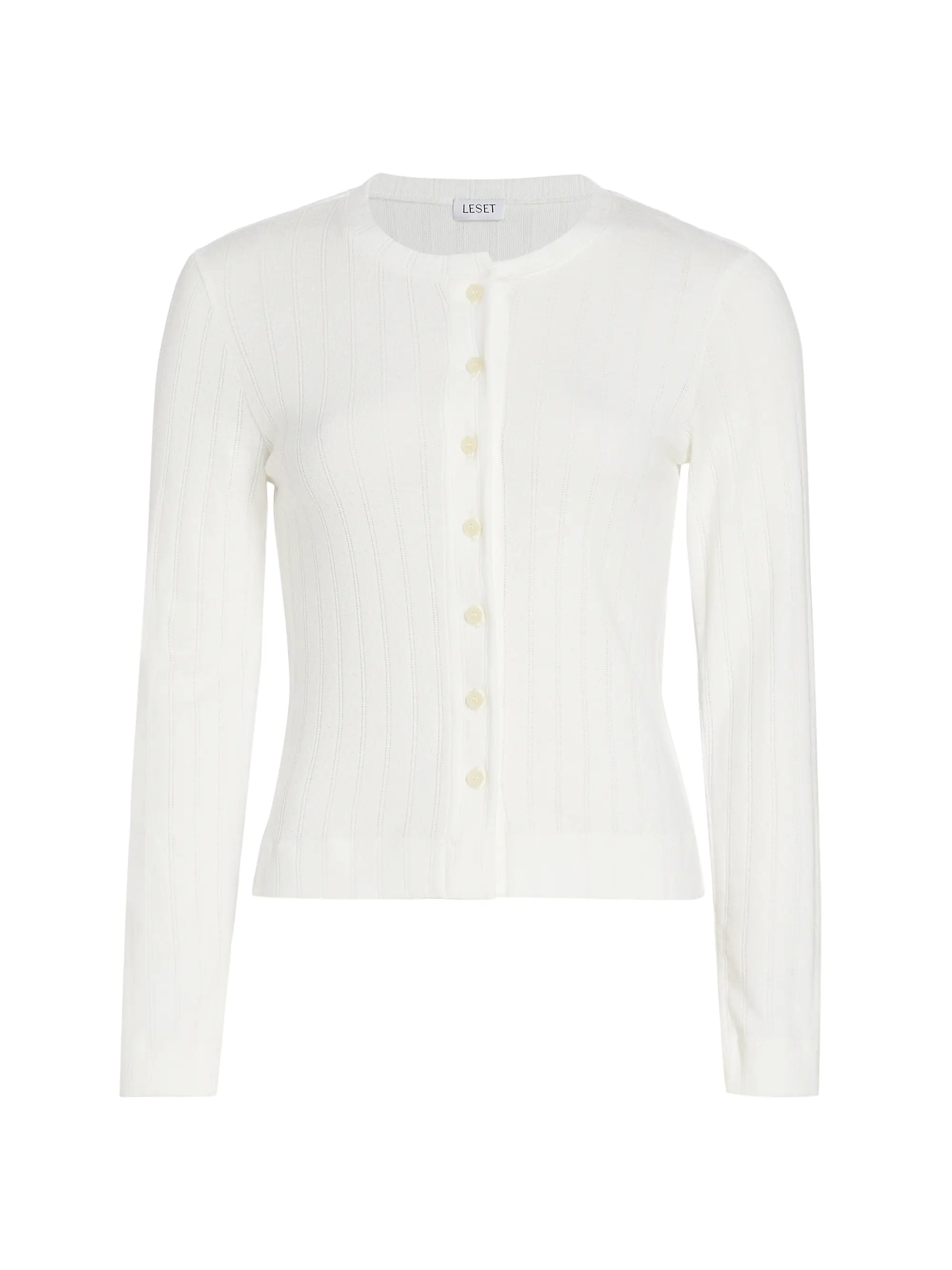 Leset Pointelle-Knit Cotton Cardigan | Saks Fifth Avenue | Saks Fifth Avenue