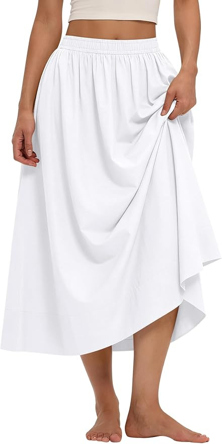 Midi Skirts for Women A-Line Cotton Flowy Maxi Skirt Boho Summer Beach Casual Elastic Waist Dress... | Amazon (US)